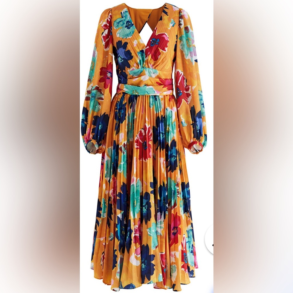 Orange floral open cut back midi dress size xl